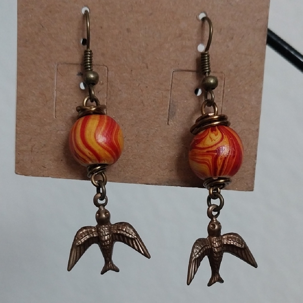 Artisanal Orange and Brown Dangle Earrings
